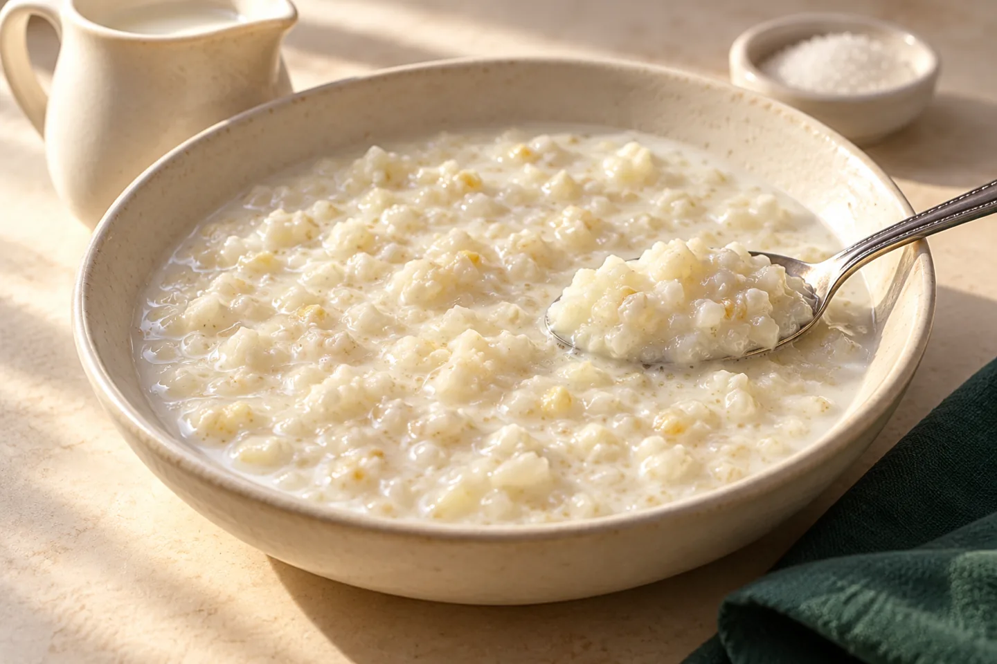 Tujure con leche agregada en un bowl de cerámica